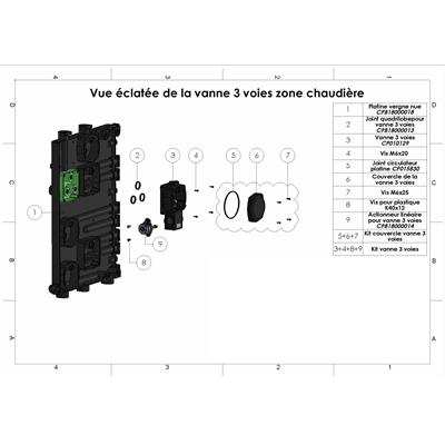 Vue éclatée de la vanne 3 voies zone chaudière