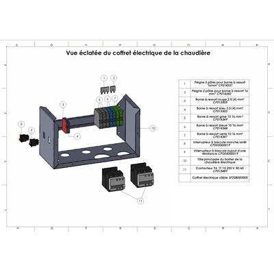 Vue éclatée du coffret électrique de la chaudière